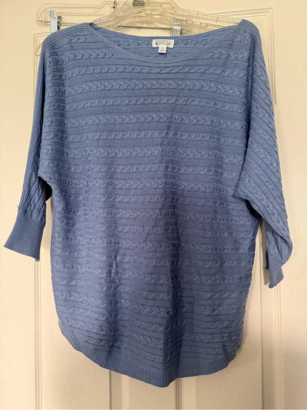 Market & Spruce Light Blue Cable Knit Scoop Neck Sweater